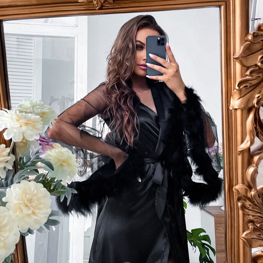 Women's Feather Robe - Black