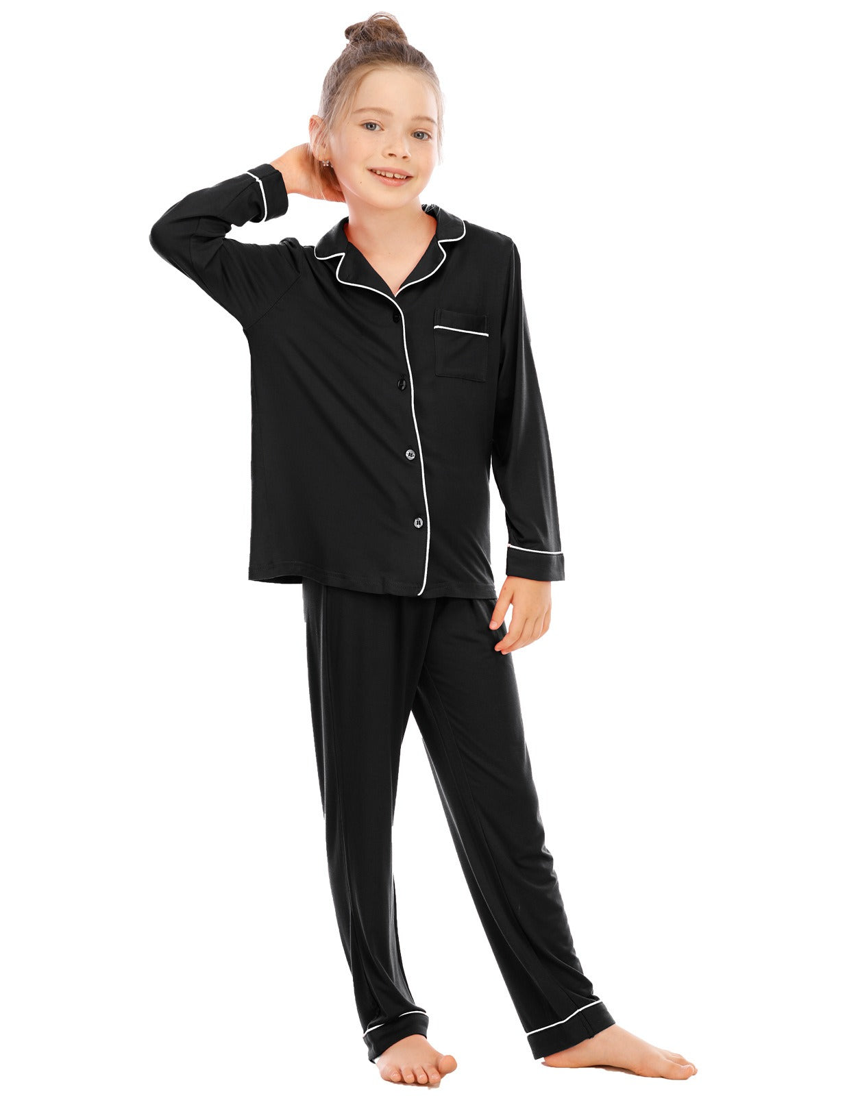 Girls' Cozy Long Pyjama Set - Black