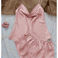 Satin Slip Top and Short Set - Pink