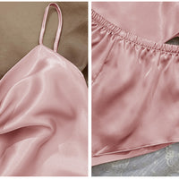 Satin Slip Top and Short Set - Pink