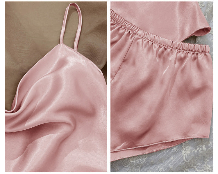 Satin Slip Top and Short Set - Pink