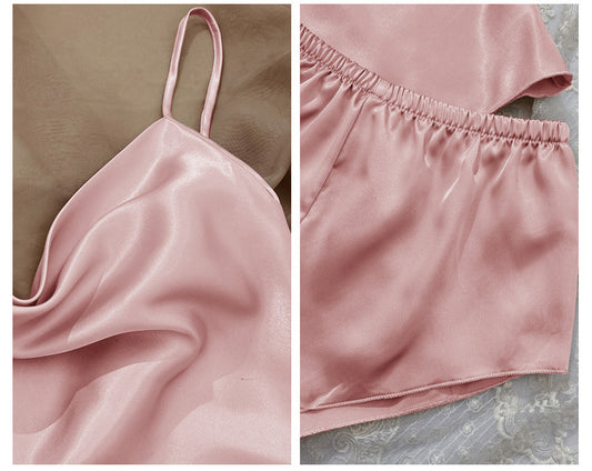 Satin Slip Top and Short Set - Pink