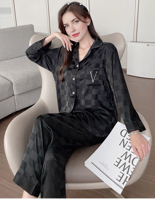 Women's Checkered Pyjama Set - Black