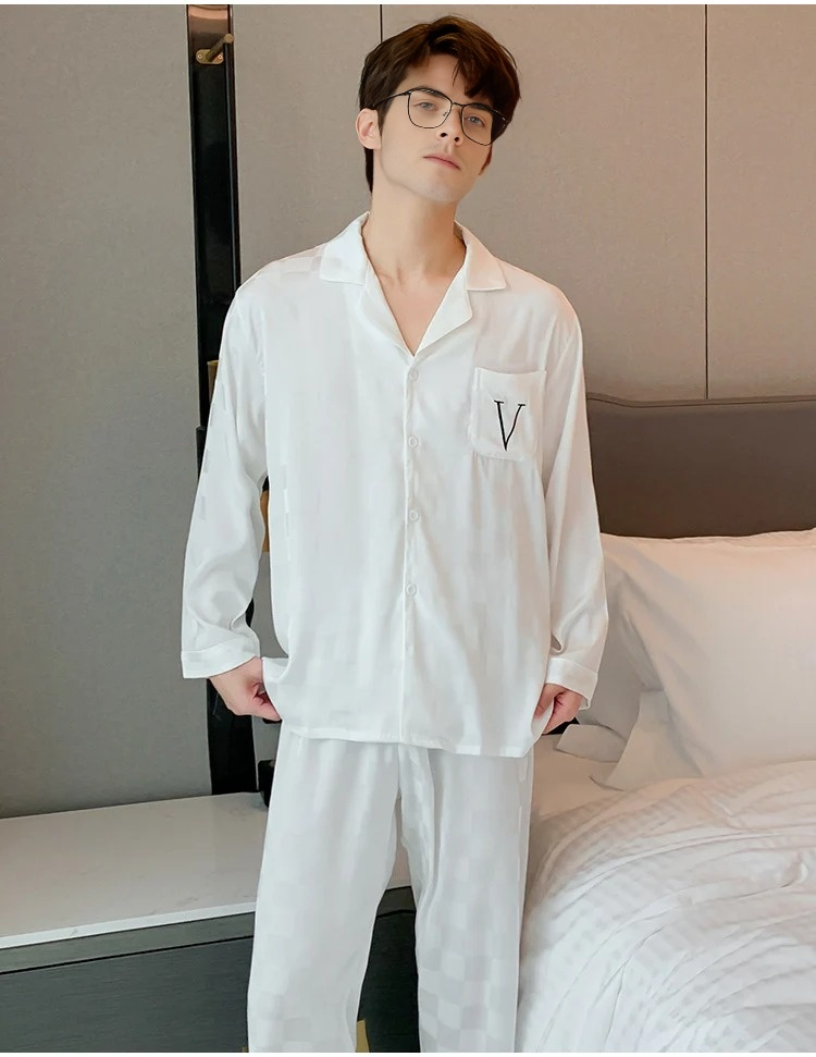 Men's Checkered Pyjama Set - White